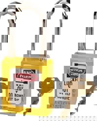 Lockout Padlock: Keyed Alike, Thermoplastic, Steel Shackle, Yellow
